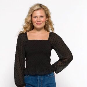 Lush Dorothy Sheer Sleeve Clip Dot Blouse